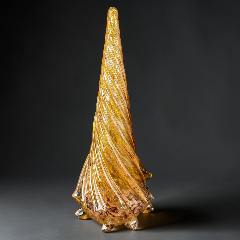 Pier 1 Amber Copper Glitter Swirl Art Glass Christmas Tree Centerpiece 11.5inch